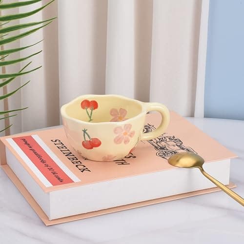 Koythin Ceramic Coffee Mug, Creative Flower Cup for Office and Home, Dishwasher and Microwave Safe, 8.5 oz/250 ml for Latte Tea Milk, Suitable for Mom on Mother's Day (Pink Cherry) thumbnail 4