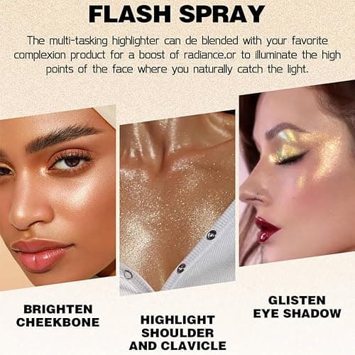Face and Body Highlighter Spray, Champagne High Gloss Shimmer Powder Glow Makeup Glitter Spray for Mardi Gras Carnival Music Festival Outfits Rave Accessories thumbnail 5