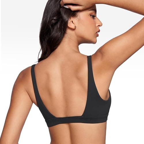 INGIA Womens Deep V-Neck Sports Bra Padded Low Impact Fitness Yoga Bra U Back Wireless Workout Bra Contour Crop Top thumbnail 2