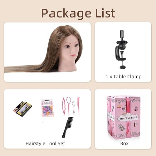 24" Hairdressing Head, Mannequin Head with Synthetic Fiber Hair Manikin Practcie Training head for Hair Styling Blonde Gradient Styling Head with Clamp Hair Braid Accessoires Set thumbnail 6