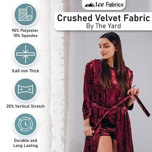 Ice Fabrics Stretch Crushed Velvet Fabric by The Yard - 60/62" Wide Soft Velvety Fabric for Sewing Apparel, Upholstery, Curtains & Decor - 250 GSM - 20% Vertical Stretch - Red - 2 Yards thumbnail 3