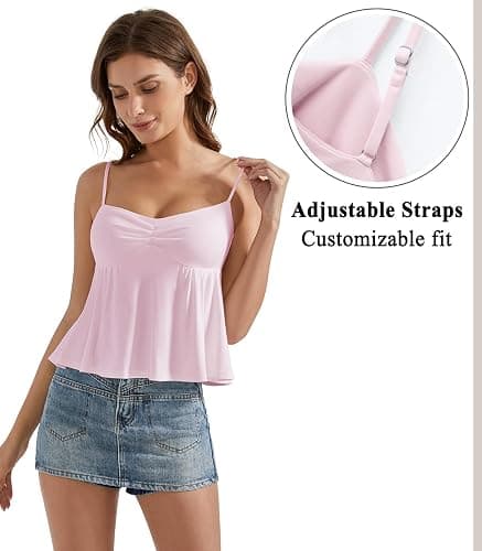 OMKAGI Cute Peplum Camisole Tops for Women Built in Bra Sleeveless Going Out Tank Top thumbnail 4