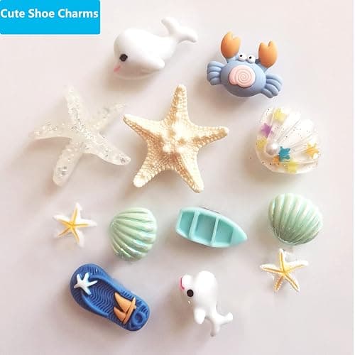 CAKOLINK 12 PCS Shoe Charms for Girls, Cute Starfish Seashell Shoe Decoration Charms for Women, PVC Girly Bling Shoe Charms for Clog Sandals thumbnail 2