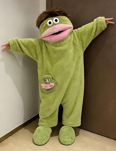 Brrioe Funny Big Mouth Monster Onesie Pajamas with Large Comb – Oversized Plush Fleece Hooded One Piece for Sleep & Party thumbnail 3