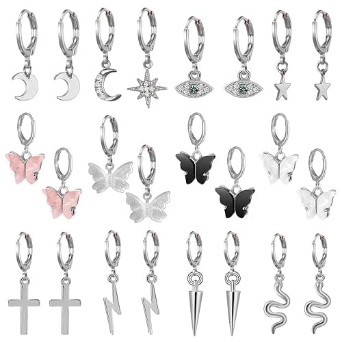 AIDSOTOU Small Butterfly Star Hoop Earrings Set for Women Girls Mini Huggie Hoop Earrings with Dangle Charms - Image 1