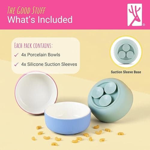 Elk and Friends Kids/Toddler Porcelain Bowls + Suction Sleeves | 4pk | Suitable for Babies | Silicone Suction Sleeve | Microwave + Dishwasher Safe | Baby-Led Weaning Supplies thumbnail 8