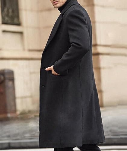 SOMTHRON Men's Casual Trench Coat Slim Fit Notched Collar Long Jacket Overcoat Single Breasted Pea Coat wih Pockets thumbnail 6