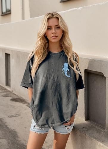 Christian Oversized Shirt for Women Faith Bible Verse Graphic Tee Top Vacation Summer Casual Boho Wildflowers T Shirt thumbnail 2