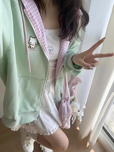 DINGXIANGJU Y2K Cutecore Kawaii Hoodie Women Cute Cat Zip Up Harajuku Oversize Japan Aesthetic Shoujo Girl Teen Top Clothes thumbnail 4