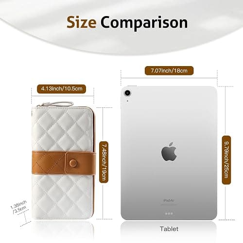 TiMOVO Leather Wallet for Women with RFID Blocking, Holds 12 Cards, Wrist Strap, Large Capacity Travel Purse, Beige + Brown thumbnail 7