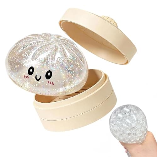 Glitter Dumpling Squishies Mystery Stress Relief Toy, Mystery Dumplings Jumbo Squishy Toy with Steamer Box, Sensory Fidget Toy for Anxiety Relief, Easter & Holiday Basket Stuffer (Silvery) thumbnail 3