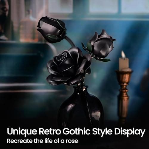 iATOM Black Roses Flower Building Set - 3Pack, Gift for Halloween Bouquet for Adults - Gothic Horror Retro Artificial Flowers Botanical Collection Home Decor - IA11009 thumbnail 6