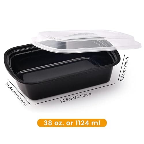 Kitch’nMore 38oz Meal Prep Containers, Extra Large &Thick Food Storage Containers with Lids, Reusable Plastic,Disposable Bento Box,Stackable,Microwave/Freezer/Dishwasher Safe, BPA Free (30Pack) thumbnail 3