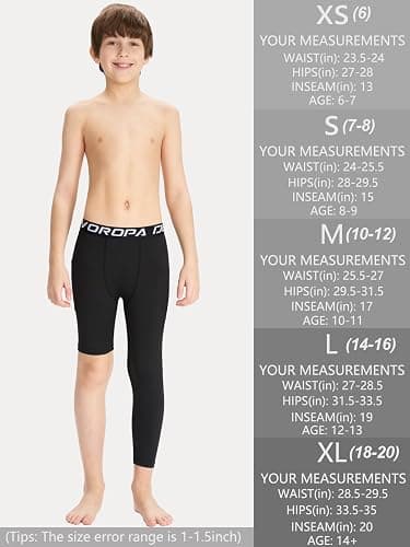 DEVOROPA Youth Boys One Leg Compression Pants for Basketball 3/4 Leggings Sports Tights Kids Athletic Soccer Base Layer thumbnail 7