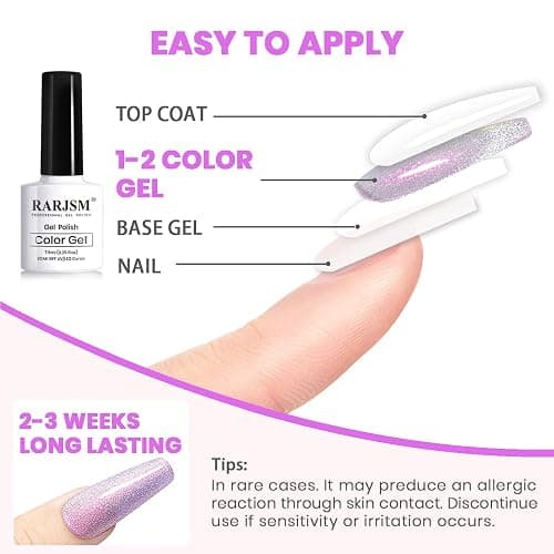 RARJSM Aurora Cat Eye Gel Nail Polish Set 6 Colors Velvet Silver Glitter Purple Pink Green Champagne Galaxy Star Cloud Ice Gel Polish with Magnet Stick UV LED Curing Requires Soak Off Home Salon thumbnail 6