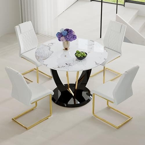 MEMUY 48 inch Round Dining Table,Faux Marble Kitchen Room Table,48" Circle Dining Table Top with Artistic Pedestal,Breakfast Nook for Kitchen Dining Room Easy to Assemble,Surdy Structure thumbnail 6