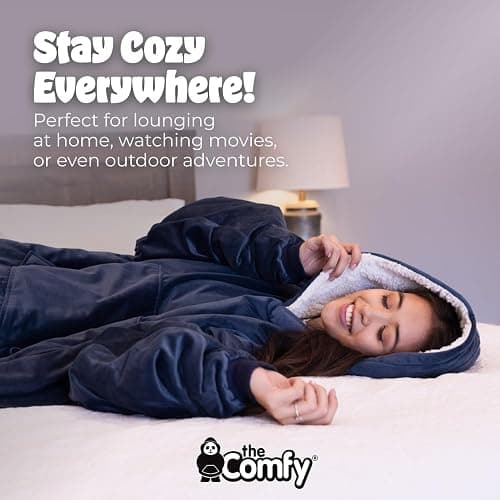 THE COMFY Original | Sherpa Lined Microfiber Fleece Wearable Blanket, Oversized Design with Hood and Pocket from Shark Tank thumbnail 6