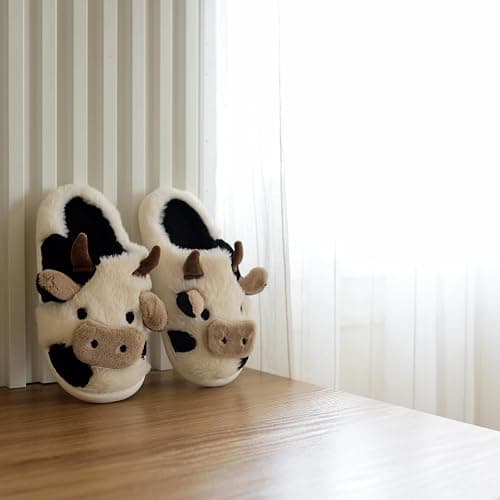 XIXITIAO Slippers For Women,Cow Slippers,Womens Fuzzy Slippers,Cute Animal Cartoon Fluffy Plush House Slippers For Women Men Indoor thumbnail 6