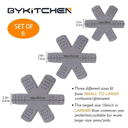BYKITCHEN Pan and Pot Protectors, Larger & Thicker Pan Protectors with Stars, Set of 6 and 3 Different Sizes, Pot Protectors for Stacking and Protecting Your Cookware thumbnail 2