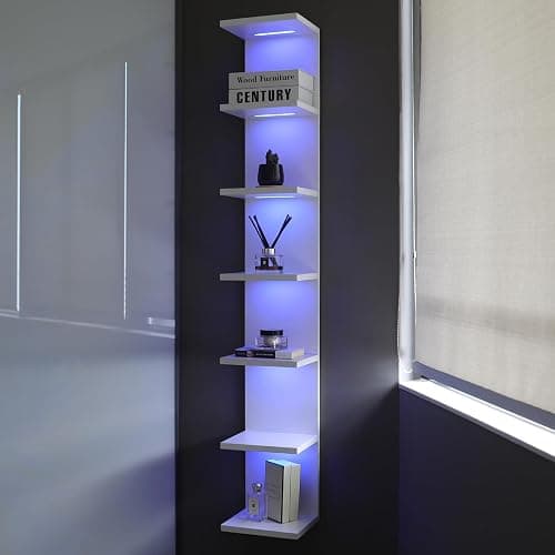 AskTag 7 Tier Wall Shelves with RGB Light, Lack Wall Shelf Unit, Vertical Shelf with Remonte Control,White Shelves - Image 1