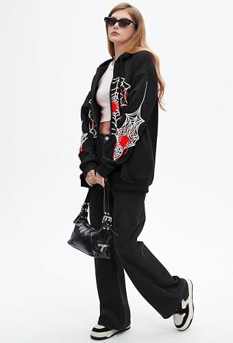 Hesaco Spider Graphic Hoodies Y2k Zip Up Hoodie Men Women Oversized Sweatshirts Y2k Jacket Streetwear Vintage Tops thumbnail 2