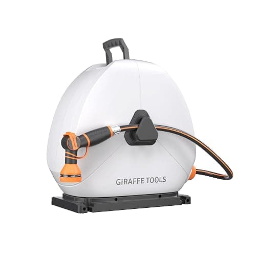 Giraffe Tools Heavy Duty Retractable Hose Reel, 5/8" x 92FT Automatic Rewind Garden Hose Reel with 360° Swivel Base, Ground Mounted for Lawn, Patio, Concrete Floor & Yard Watering - Image 1