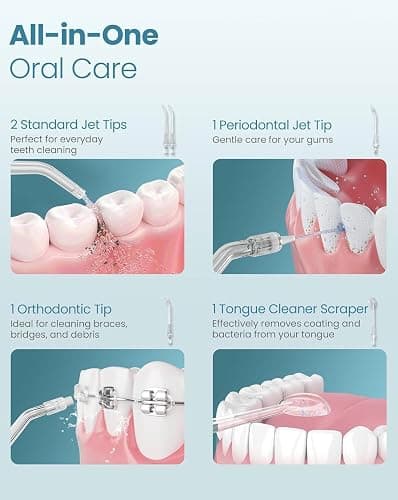 Onlyone Water Dental Flosser Pick for Teeth 300ML Portable Oral Irrigator Rechargeable Travel Irrigation Cleaner Cordless Electric Flossing Machine for Teeth Cleaning Power Flossers IPX7 Waterproof thumbnail 4