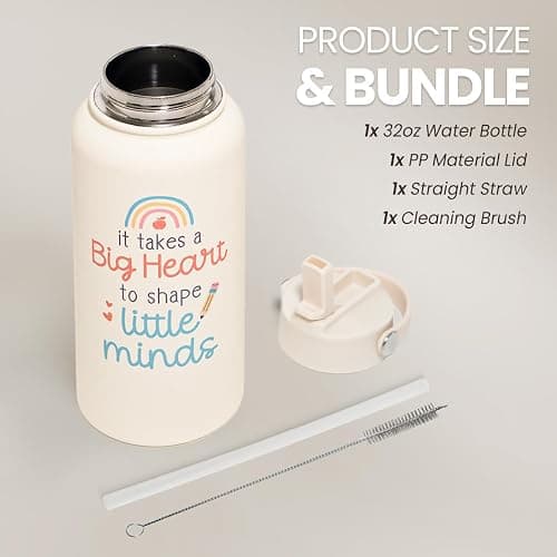 SANDJEST Teacher Appreciation Gifts - It Takes a Big Heart to Shape Little Minds Water Bottle 32oz Stainless Steel Insulated with Lid, Teacher Gifts from Students for Teacher's Day Back to School thumbnail 5