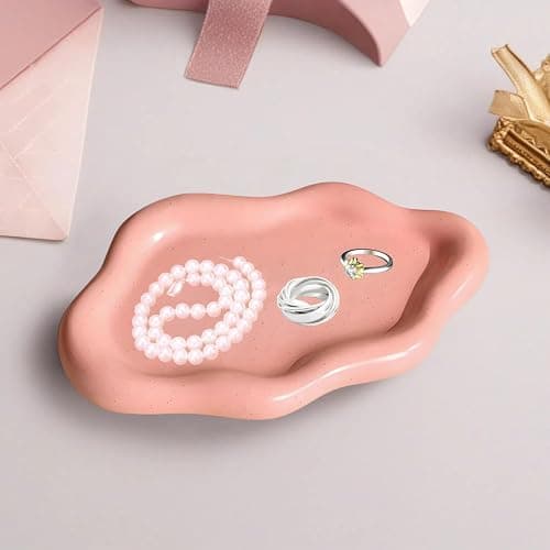 Ceramic Jewellery Dish Trinket Dish Jewelry Tray Cloud Shape Tray Perfume Tray Rings/Earrings/Bracelets/Watch/Keys Tray for Valentine's Day//Mother's Day/Birthday Gift (Pink) thumbnail 2
