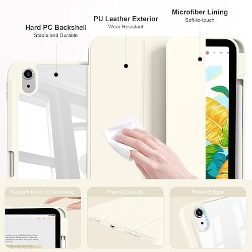 BFGTSJF Case for iPad (A16) 11th Generation 11 Inch 2025, iPad 10th Generation 10.9 Inch 2022 with Pencil Holder, Slim Trifold Stand Protective Cover with Clear Back, Auto Wake/Sleep, Cream White thumbnail 6