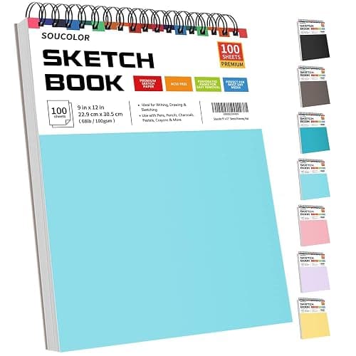 Soucolor Sketch Book 9x12,Thick Drawing Paper Pad School Art Supplies | 100 Sheets Thick 68lb/100gsm Acid-Free Paper,Blank Drawing Pad for Artists,Students,Kids,Notebook for Pencil,Charcoal,Pastel - Image 1