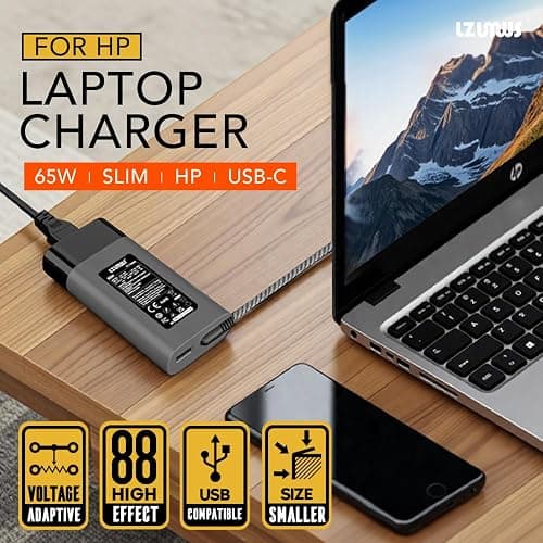 LZUMWS New Slim 65W USB C Charger for HP Laptop Compatible with EliteBook/Envy x360/Pavilion/ProBook/Chromebook/Elite x2 20V 3.25A AC Adapter Replacement Power Cord thumbnail 5