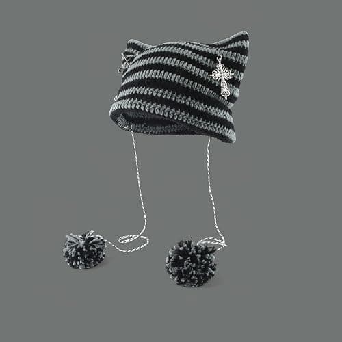 Crochet Hats for Women Vintage Beanies Women Fox Hat Grunge Goth Beanies Hat Y2K Accessories Slouchy Beanies for Women thumbnail 7