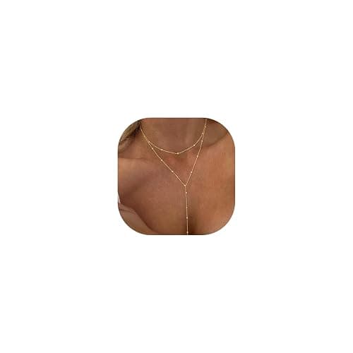 Fnionvn Necklace for Women 18K Gold Plated Stainless Steel Necklace Non Tarnish Layered Necklaces Long Gold Necklace Stack Trendy Y-shaped Charm Necklace Summer Gifts for Women - Image 1
