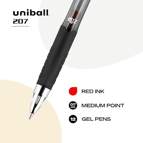 uni-ball® 207™ Retractable Fraud Prevention Gel Pens, Medium Point, 0.7 mm, Black Barrels, Red Ink, Pack Of 12 thumbnail 3