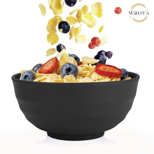 Wrova Wheat Straw Bowls Set 60 OZ Unbreakable Large Cereal Bowls Set of 6 Microwave and Dishwasher Safe Bowls Big Bowls for Camping and Picnic BPA Free Soup Bowl for Serving Oatmeal and Salad. Black thumbnail 7