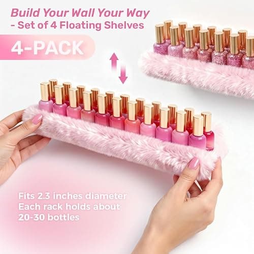 Care&More YJ 15 Inch Nail Polish Shelves, 4-Pack Fuzzy Display Nail Polish Rack for Storing Nail Bottles, Sunglasses, Essential Oils, Plush Soft Pink thumbnail 6