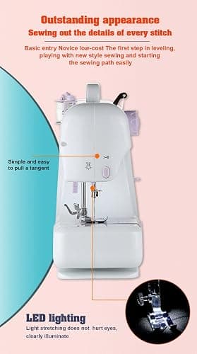 Marirao Sewing Machine for Beginners with 50 Pcs Fabric and 32 Pcs Sewing Threads Kit, Small Portable Mini Sewing Machine 12 Built-in Stitches 2 Speed with Foot Pedal thumbnail 8