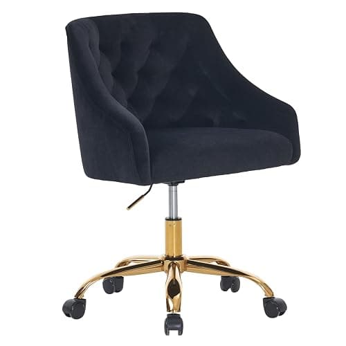 MOJAY Velvet Office Swivel Chair, Vanity Fabric Desk Pretty Fancy Gold Office Chairs for Girls, 360°Swivel Height Adjustable Reception Chair (Black) thumbnail 8