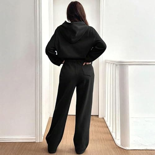 Sweatsuits Women 2 Piece Outfit Fleece Cute Oversized Hoodies Y2k High Waisted Baggy Wide Leg Sweatpants with Pockets thumbnail 3