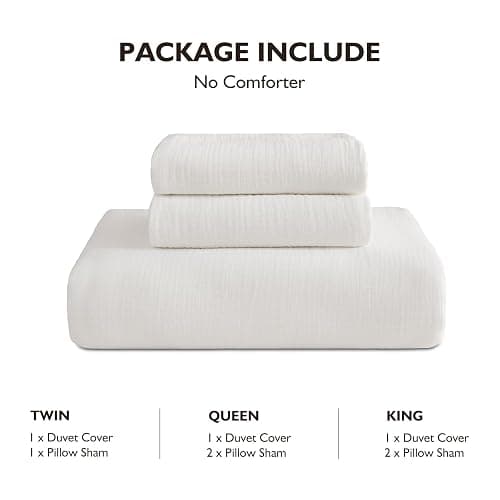 EMME Muslin Cotton Duvet Cover Set Cream White Queen Size Linen Like Soft Breathable Lightweight Summer Comforter Cover Set with Zipper Closure (Cream White, Queen, 90"x90") thumbnail 7