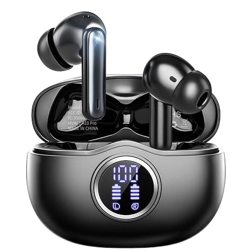 Fhumsh Wireless Earbuds, Bluetooth 5.3 Headphones HiFi Stereo 50H Playback LED Digital Display Ear Buds with ENC Noise Canceling Headset, IPX7 Waterproof Earphones for Gym/Running/Work (Black) - Image 1