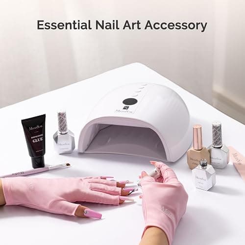 MelodySusie Premium UV Protection Gloves for Manicures, Cool Feeling Fabric,Professional UPF50+, UV Gloves for Gel Nail Lamp, Anti UV Light, Skin Care Fingerless Design, Pink thumbnail 2