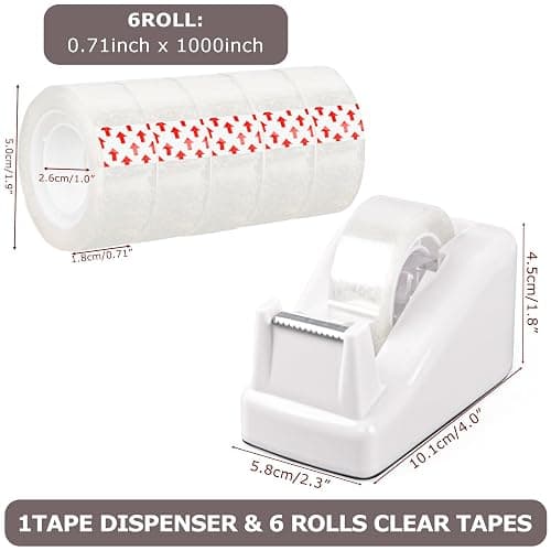 Desktop Tape Dispenser White with Weighted Nonskid Base - Includes 6 Rolls of Transparent Tape (0.71 Inch x 1000 inches Each) thumbnail 3