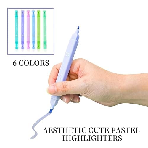 konket 6Pcs Aesthetic Cute Highlighters with Soft Chisel Tip, Double Ended Highlighter, Quick Dry Assorted Colors Highlighters Markers for School Supplies and Office Journaling - Popular thumbnail 5