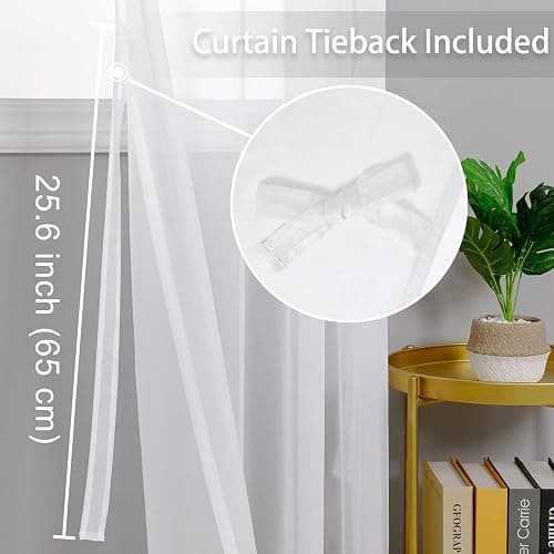 Hiasan Sheer Curtains for Bedroom with Tiebacks, Light Filtering Airy Breathable Voile Drapes Lightweight Grommet Window Curtains for Living Room, Sliding Glass Door, Off White, W52 x L84, 2 Panels thumbnail 8