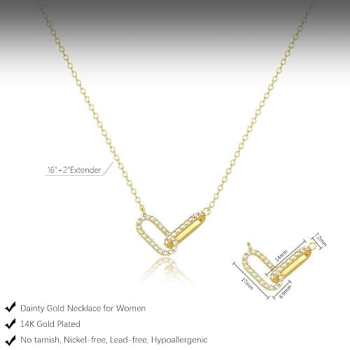 HERIER Diamond Pendant Necklace for Women, Dainty Gold Necklace 18k Gold Plated Paperclip Choker Necklaces Cute Open Oval Necklaces Simple Gold Necklace Jewelry Gifts for Women Trendy thumbnail 5