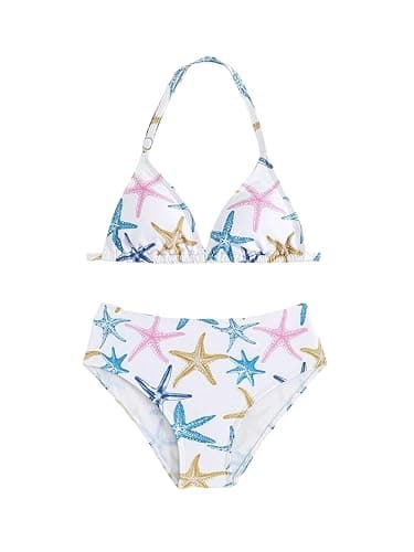 Verdusa Girl's 2 Piece Boho Seashell Bikini Set Halter Swimsuit High Waisted Bathing Suit - 10 Years - Multicolor