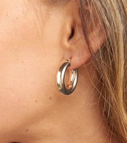 Gold Hoop Earrings Set 14k Real Gold Plated Huggie Earrings Hypoallergenic Chunky Twisted Thick Jewelry for Multiple Piercing Christmas Gift for Women thumbnail 5