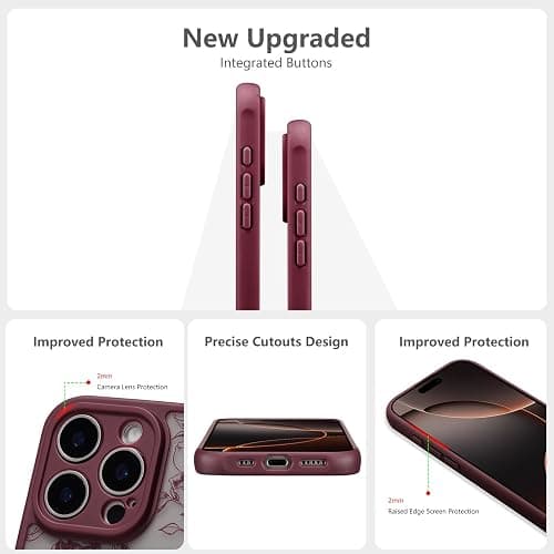 XIZYO Hülle für iPhone 14 Pro Max 6,7 Zoll, Niedlich Matt Rose Blume Floral Muster Ästhetisch Handyhülle, für Mädchen Frauen Luxus Weiche TPU Stoßfest Schutzhülle, Zweig Rose/Wein Rot thumbnail 4